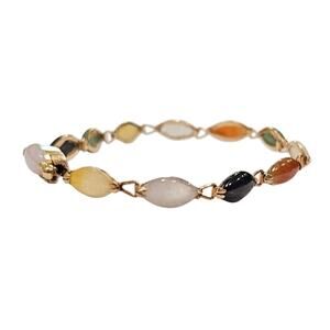 🌈 Vintage 14K Gold Multi-Color Jadeite Bracelet - Navette Cabs